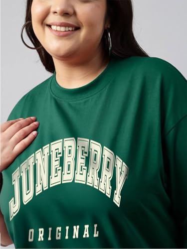 Image of JUNEBERRY 100% Pure Cotton Oversized Baggy Fit Cool Front Chest Graphic Printed Half Sleeve Plus Size T-Shirt for Women & Girls (Sizes: 2XL to 5XL)