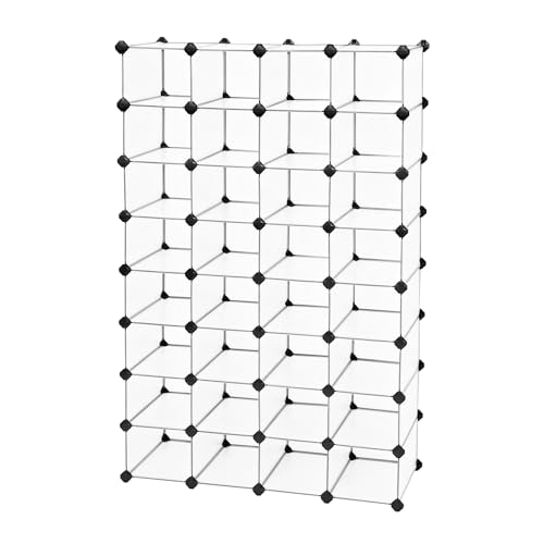 SONGMICS Shoe Rack with 32 Cubes, Interlocking Plastic Shoe Organizer, DIY Storage Cabinet for Closet Entryway Bedroom Garage, Space Saving Design, 13.9 x 35.1 x 54.5 Inches, Transparent ULPC48S