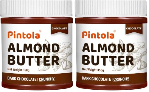 Image of Pintola Almond Butter Dark Chocolate Crunchy 350g, | High Fiber | Crispy | Gluten & Cholesterol Free | 14g Protein | Made with dark chocolate & fresh almonds (Pack of 2)