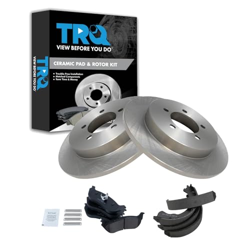 Image of TRQ Rear Brake Pad and Rotor Set Ceramic Parking Brake Shoe Compatible with 2002-2005 Ford Explorer Mountaineer