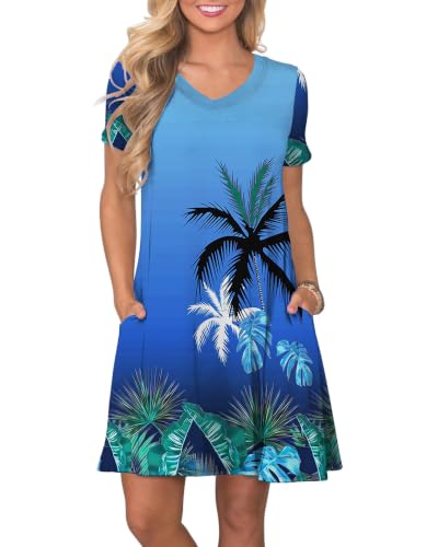 Image of COSSEN Women's Casual T Shirt Dress V-Neck Short Sleeves Swing Dresses Birthday Party Summer Travel Beach with Pocket