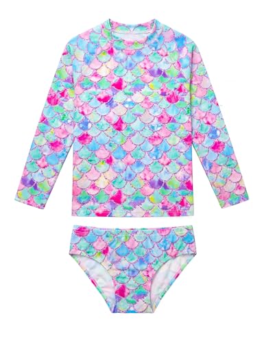 Image of Girls Swimsuit Long Sleeve Rush Guard Bathing Suit Swimwear with Bikini Bottom Sun Protection