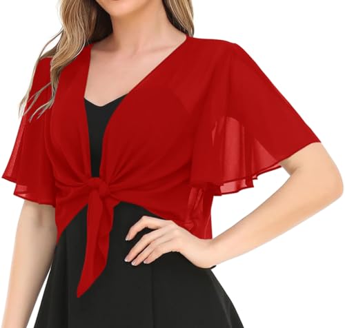 Image of Women's Solid Puff Sleeve Kimono Short Cardigan Loose Cover Up Casual Blouse Top Chiffon