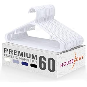 HOUSE DAY White Plastic Hangers 60 Pack, Clothes Hangers with Non Slip Hooks, Durable & Space Saving Coat Hanger, Light-Weight Clothing Hangers, Perfect Closet Organizer for Everyday Use