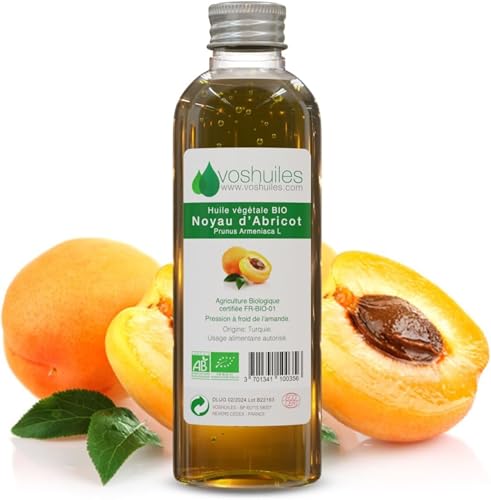 VOSHUILES - Huile Végétale de Noyau d'Abricot - Effet Bonne Mine et Hydratation - Riche en Vitamine E et A - Usage Alimentaire et Cosmétique - 250ml
