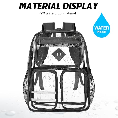 Kids' Backpacks,Transparent Backpack, with Water-Resistant PVC Plastic Material and Ruggedly Reinforced Shoulder Straps, Clear (Black)3
