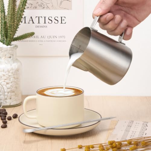 Image of Amrules Milk Frothing Pitcher 12oz Frother Cup Barista Tools, Frosted
