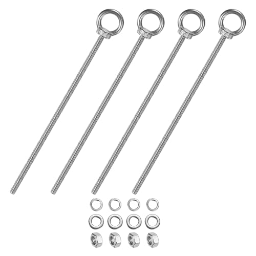 M METERXITY 4-Sets Stainless Eyebolt M6x200mm Shoulder Lifting Eye Bolt with Nuts Washers Male Screw Thread Ring Shoulder Eye Bolts Length 7.87 Inch for Suspending/Fastening