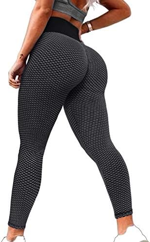Jenbou Womens Tiktok Butt Lifting Workout Leggings High Waisted Booty Leggings Textured Tummy Control Yoga Pants A-Black