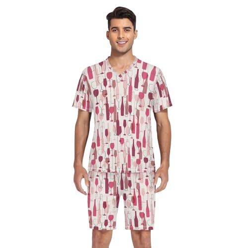 Men's Pajama Set Summer Short Sleeve Wine Bottle and Wineglass Loungewear 2 Piece Sleepwear Set with Pockets4