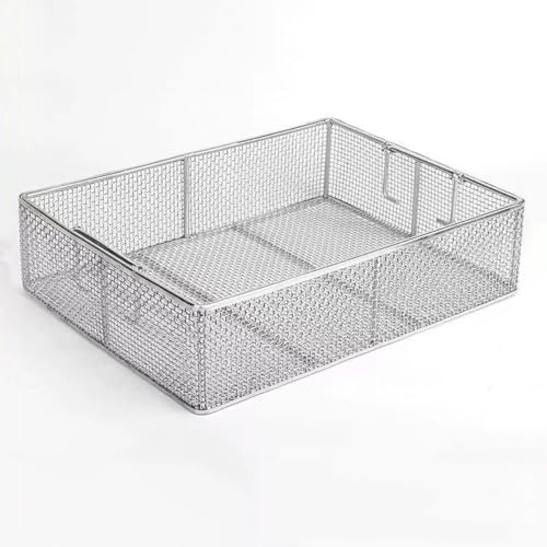 Medical 304 Stainless Steel Sterilization Basket, Instrument Tray and Mesh Perforated Baskets Sterilization Tray, Industrial Grade Equipment Cleaning Basket(30 * 40 * 10cm)