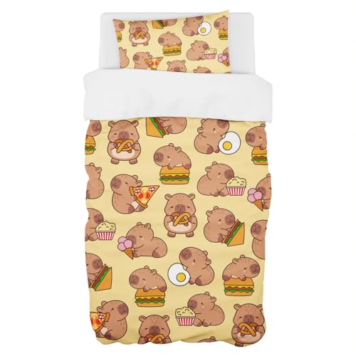 Zomer Capybara Bettwäsche Set 135x200 cm Weiche Mikrofaser Bettwäsche 1 Bettbezug 135x200 + 1 Kissenbezug Reißverschluss 80x80 cm Atmungsaktiv Kuschelig für Kinder Mädchen Jugendliche Erwachsene