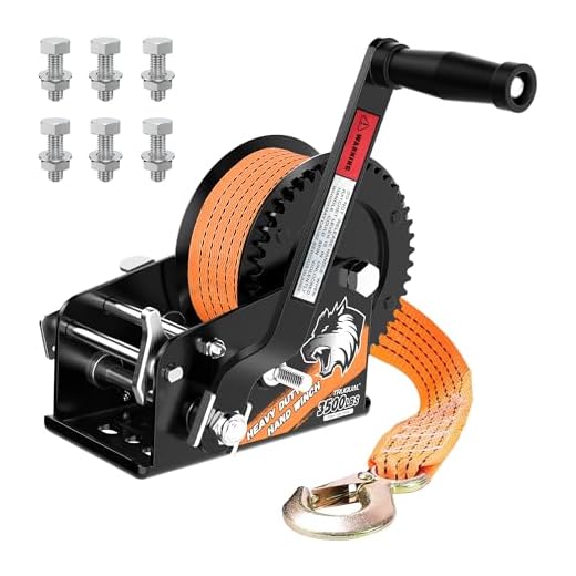 TRUQUAL 3500lbs Boat Winches for Trailers-Heavy Duty Trailer Hand Winch with 33 Ft Strap, 2-Way Ratchet&Ratio 4:1/8:1 Gear, Portable Boat Crank Winch for Trailer, Towing Truck, ATV, RV(Orange)