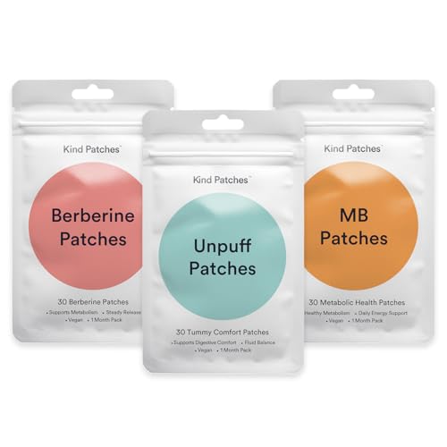 Kind Patches | Berberine Unpuff and MB Patches | Metabolic Trio Bundle | Digestive Comfort Support | Berberine Vitamin B Dandelion Ginger Citrus & Green Tea | 90 Patches 1 Month Supply