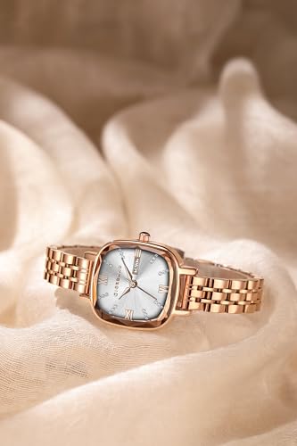 Image of Giordano Elegant Square Rose Gold Watch for Women - Crystal & Roman Hour Markers, Day-Date Display, Stainless Steel Strap