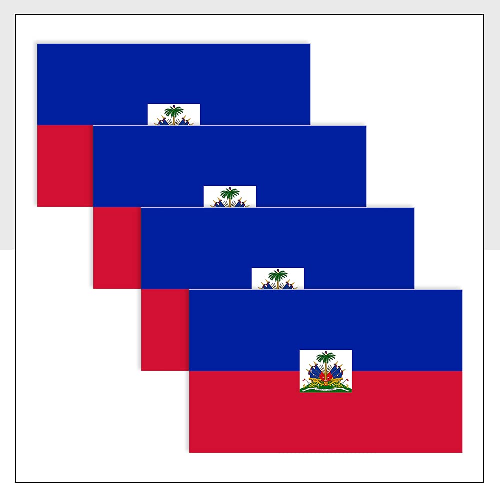Haiti Flag Laptop Sticker Pack of 4 (50 x 75mm) Waterproof HTI Labels for Van Fridge Bike Helmet Packwith P1105