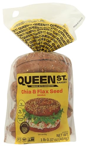 Queen St. Bakery Chia & Flax Seed Superfood Bagels – Vegan, Protein & Fibre, Gluten-Free, Allergen Free Bagels – 4 Count