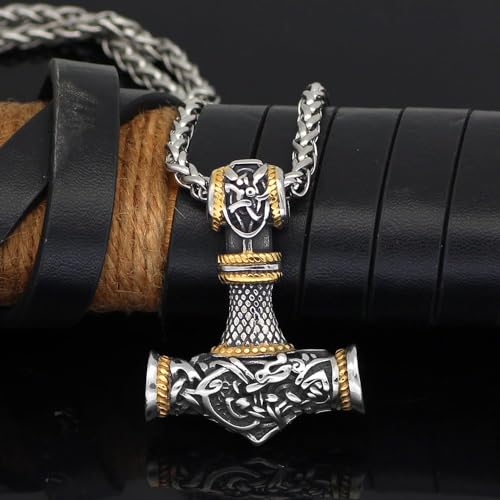 Collier Marteau de Thor Viking en Acier Inoxydable pour Homme - Pendentif Nordique avec Boîte Cadeau – vue 3