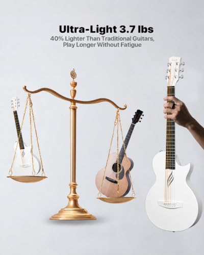Image of Enya NOVA GO 35-Inch Carbon Fiber Travel Acoustic Guitar, White | Lightweight 3.7 lbs Design, Moisture-Resistant Body, Easy to Carry for Adults and Beginners, Gig Bag and Accessories Included