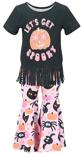 Unique Baby 2 Piece Girls Bell Bottom Leggings Outfit with Short Sleeved Shirt Kid and Toddler Clothes Set