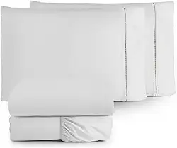 Jogo de Lençol 4 Peças Ponto Palito Percal 180 Fios Algodão Liso Vários Tamanhos (Branco, Casal Padrão)