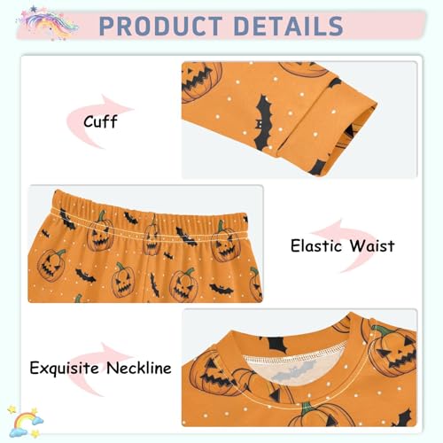Pajama Sets Long Sleeve Pumpkin Bat Pattern Soft Comfy Sleepwear 2 Piece PJS 3-8T4