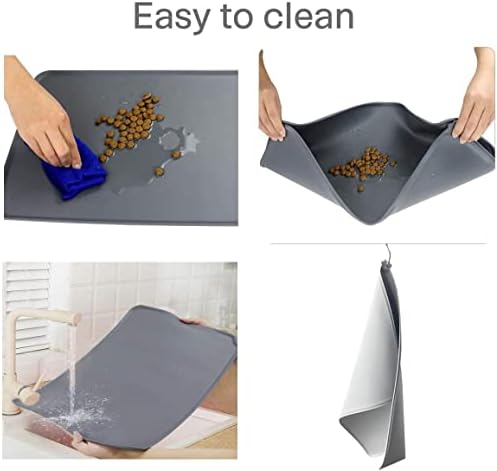 jiuhao Dog Cat Food Mat Bowl Mat Feeding Mat Waterproof Non Slip Prevent Food Spills Mat,Silicone Pet Feeding Mat Wipe Clean,Puppy Rubber Tray Drip Mat for Floors (19inx12in)