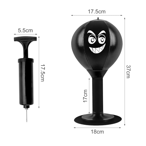Punchingball Schreibtisch mit Saugnapf und Pumpe – Stressabbau Boxsack Schreibtisch Sandsack Aufblasbarer Tisch Boxball Anti-Stress Spielzeug für Büro, Home Office und Erwachsene (Schwarz)