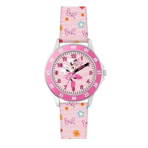 Disney montre d'apprentissage de l'heure MN9101 avec bracelet rose imprimé pour enfant