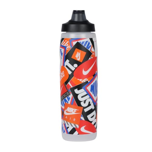 Nike REFUEL Bottle Locking LID 32 OZ Graphic Graphic Clear/Black/LT Crimson/Safety Orange/White, Leak Resistant LID Sipper Bottle 950 ml