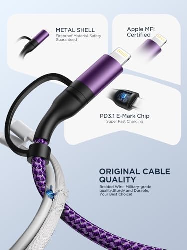 Image of USB C to Lightning Cable, 60W 4 in 1 Fast Charging Cable Apple MFi Certified USB A to Lightning Cord Nylon 6ft USB C to USB C Charger Cord for iPhone 17 16 15 14 Pro /iPad /Samsung S25 /MacBook /Switch 2