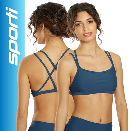 Image of Sporti Swimsuits Bikini Tops for Women, Double Cross & Round Neckline, Swim Top Bathing Suits, Women Bralette Swim Top