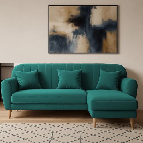 Image of Atticus RHS 4 Seater L Shape Sofa Set for Living Room (Pine Fabric) Premium Fabric Sofa Set
