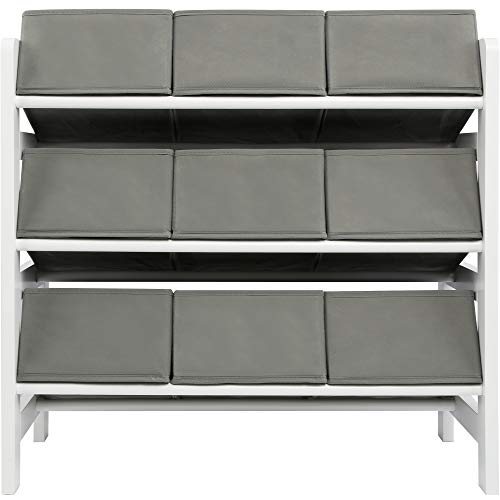 Charles Jacobs 3 Tier Toy Storage Unit with 9 Fabric Boxes for Kids Bedroom (Grey) - Image 4