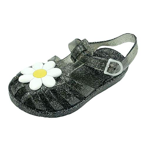 Girls' Sandals Kids Summer Baby Shoes Beach Flowers Girls Solid Princess Sandals Children Baby Shoes (Black, 3-3.5Years)