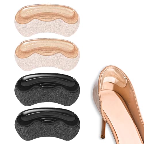 Kryzulax 2 Pares Almohadillas para el Talón,Protección para el Talón Autoadhesivas,Taloneras Silicona para zapatos adecuado para hombres y mujeres(Beige+Negro)