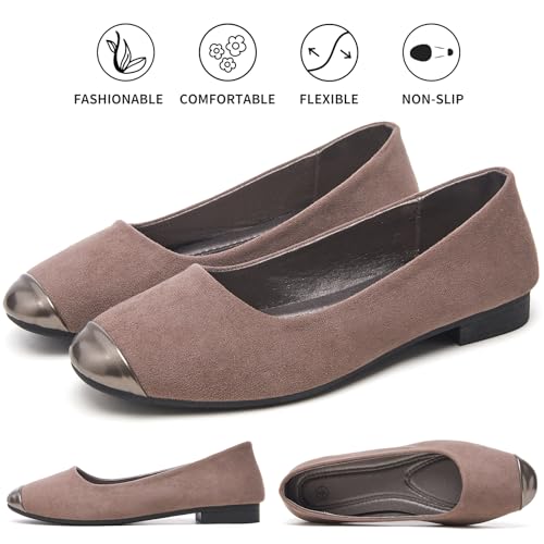 hash bubbie Women's Flats Shoes Ballet Flats Womens Round Toe Memory Foam Comfortable Dress Shoes Faux Suede Slip on Loafers for Women3