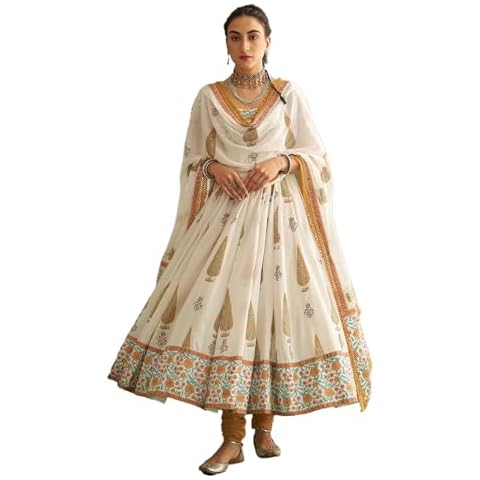 Elina fashion Womens Rayon Indian Anarkali Salwar Suit With Pant Kalamkari Print Work With Dupatta|Ready To Wear Cover
