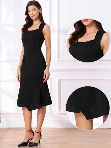 Allegra K Sleeveless Dress for Women's Cocktail Sweetheart Neck Bodycon Fishtail Ruffles Dresses2