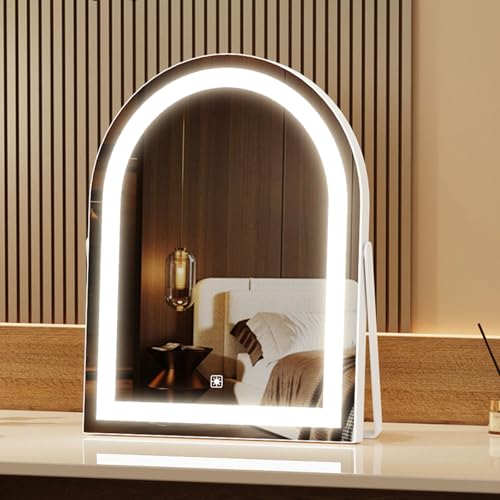 Gvnkvn 14' Elegant LED Vanity Mirror with 3-Color Adjustable Lights, Lighted Makeup Mirror 360° Rotating Stand & Touch Control - Perfect Makeup Gift for Women