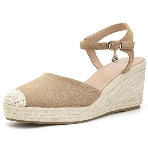 Image of Womens Espadrilles Sandals, Closed Toe Platform for Women Ankle Strap Casual Comfortable Wedge Sandals