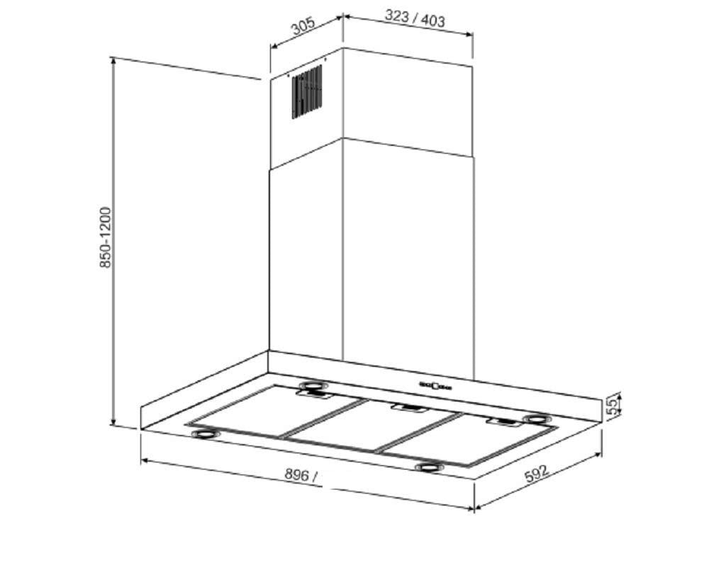 GURARI Cappa aspirante a isola 90 cm GCH I 431 90 IS PRIME in acciaio inox, cappa aspirante/ricircolo indipendente, forte potenza di aspirazione 1000 m³/h