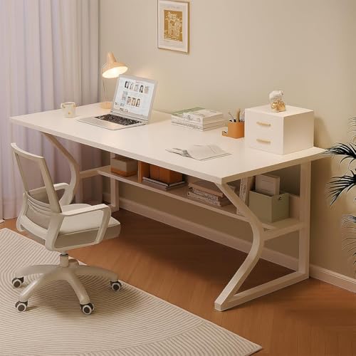Image of Klaxon Wood & Metal Finish Study Table with 1 Year Warranty for Students Adults Arko (DIY Installation) (White, ARKO -White NEW)