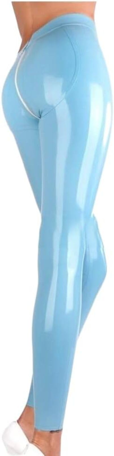 Seeblaue Sexy Latex-Leggings, Gummihose, Hose, Unterteil, Reißverschlüsse Von Vorne Nach Hinten,Transparentes Lila,XXL