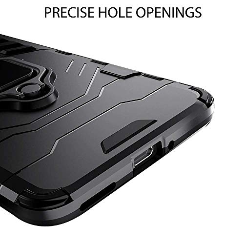 Image of WOW IMAGINE Shock Proof Back Case Mobile Cover for Realme C3 (Armor | Hybrid PC + TPU | Full Protection with Ring Holder Kickstand | Carbon Black)