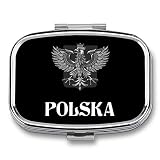 Pastillero portátil con bandera de Polonia con águila polaca, organizador de pastillas de viaje, pastillero para bolsillo de bolso