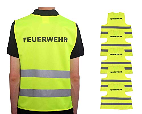 4business 5 Stück Kfz Qualitäts Warnweste Feuerwehr gelb EN ISO 20471 Klasse 2 für Erwachsene Unisize TÜV-geprüft waschbar