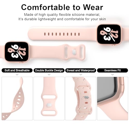 Image of Sport Band Compatible with Apple Watch 38mm 40mm 41mm 42mm 44mm 45mm 46mm 49mm, Replacement Soft Silicone Strap Wristbands for iWatch Series 11 /10 /9 /8 /7 /6 /5 /4 /3 /2 /1 Ultra SE Women Men, Pink Sand