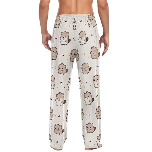 Men’s Happy Beaver Pajama Pants with Pockets, Comfortable Lounge Sleep Bottoms#5772