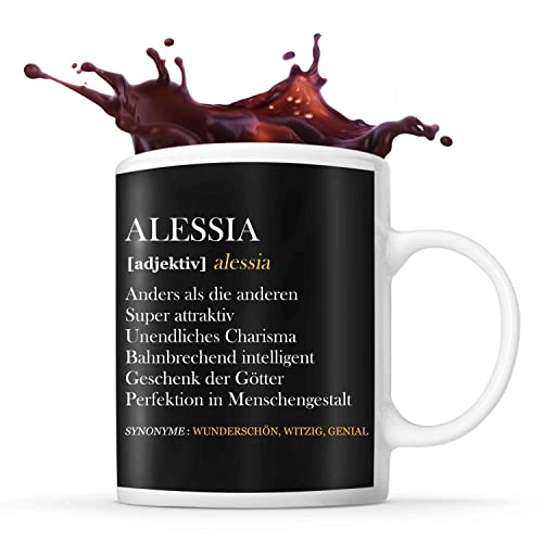 Tasse Alessia | Definition Vorname | Tasse mit Spruch lustig Fun Tasse Geschenkideen fürs Büro zum Geburtstag Jubiläum Kaffeetasse Bürotasse